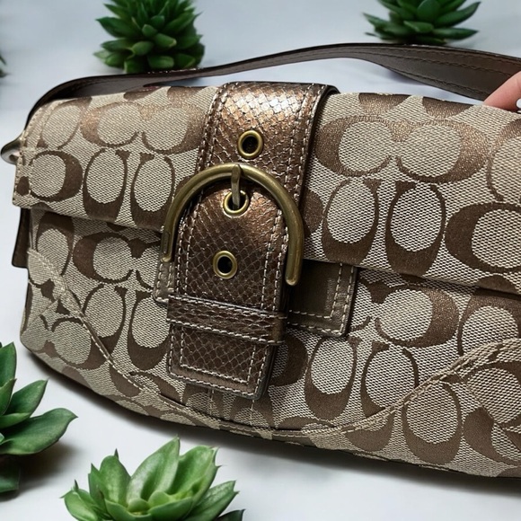 Coach Tan and Brown Signature Shoulder Bag - Picture 1 of 15